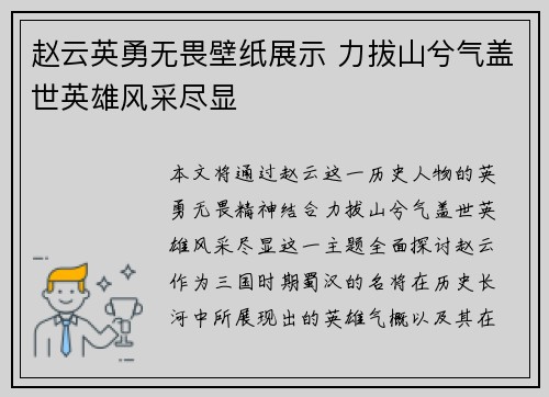 赵云英勇无畏壁纸展示 力拔山兮气盖世英雄风采尽显