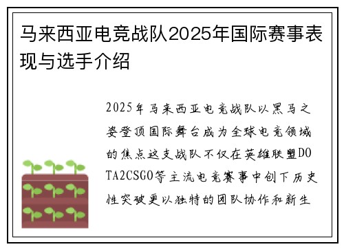 马来西亚电竞战队2025年国际赛事表现与选手介绍